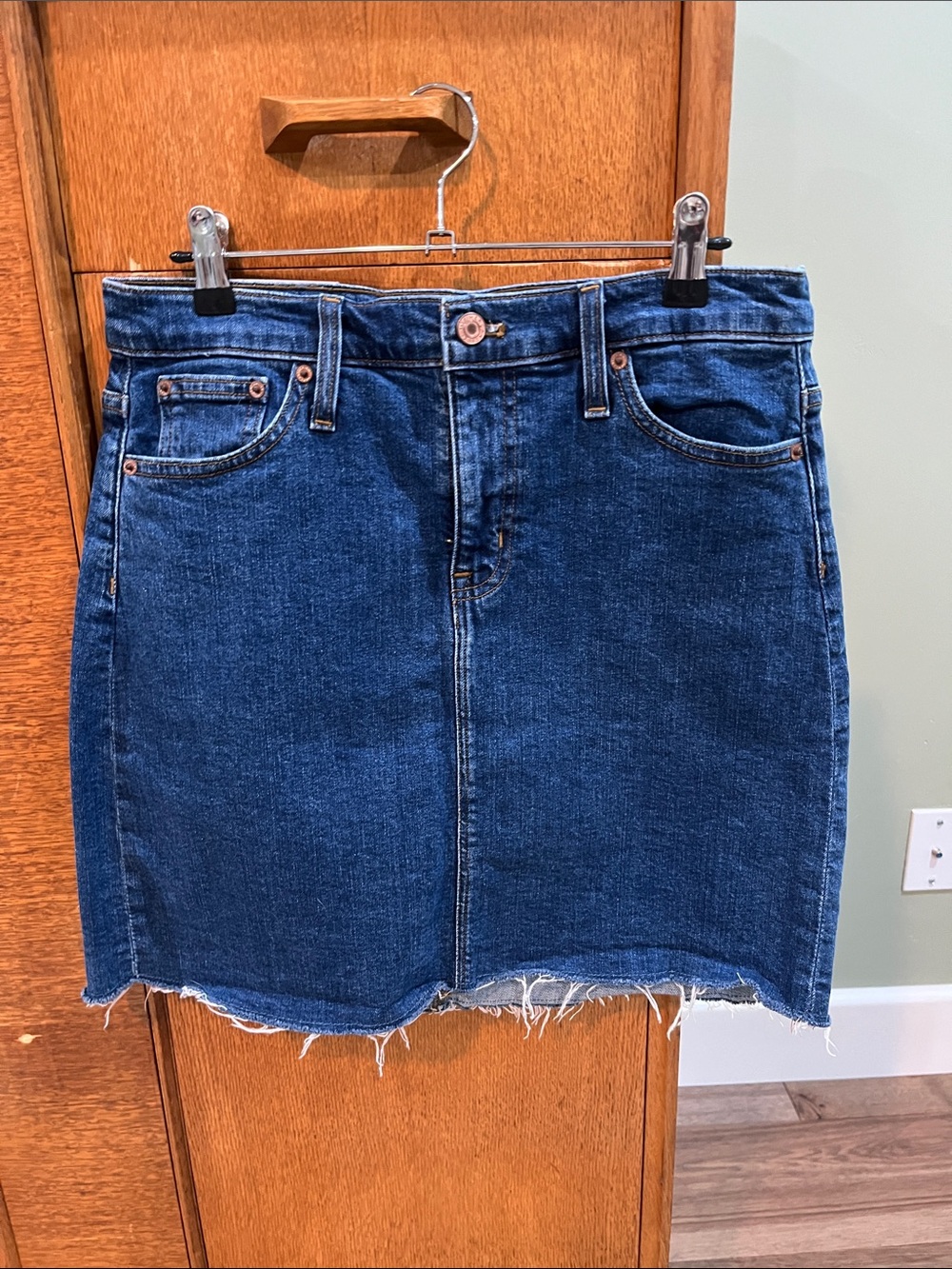 J. Crew Dark Blue Denim Mini Skirt with Frayed Hem